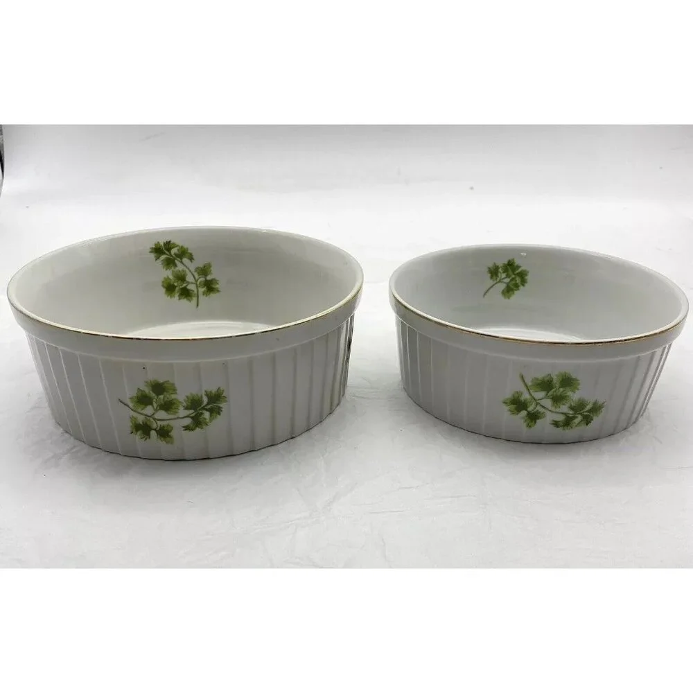 Vintage Andrea By Sadek Parsley Souffle Casserole Set Of 2 Oven To Table No Lids
